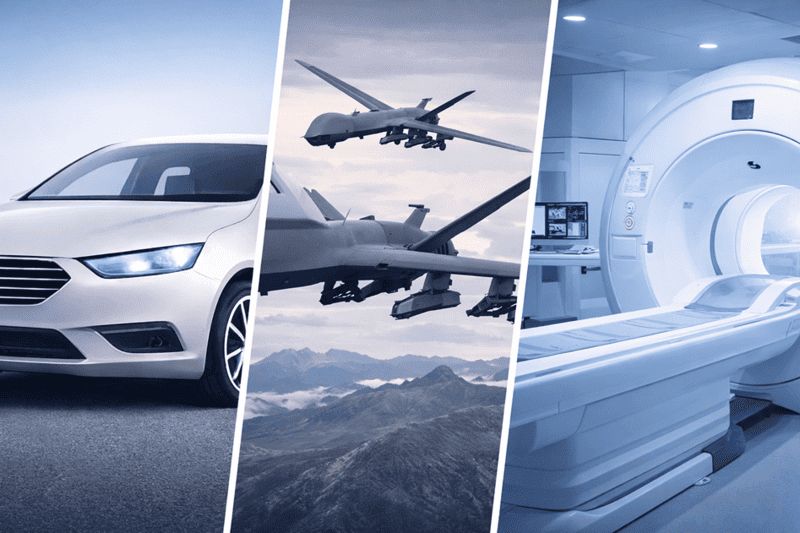 PMT Consulting Branchen Grafische Darstellung der Automobil-, Verteidigungs- und Medizinbranche